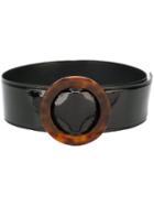 Saint Laurent Circular Buckle Wide Belt, Women's, Size: 85, Black, Patent Leather/plastic