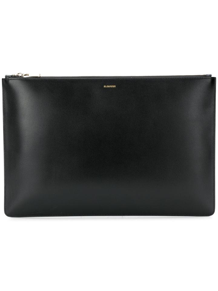 Jil Sander Envelope Leather Clutch - Black