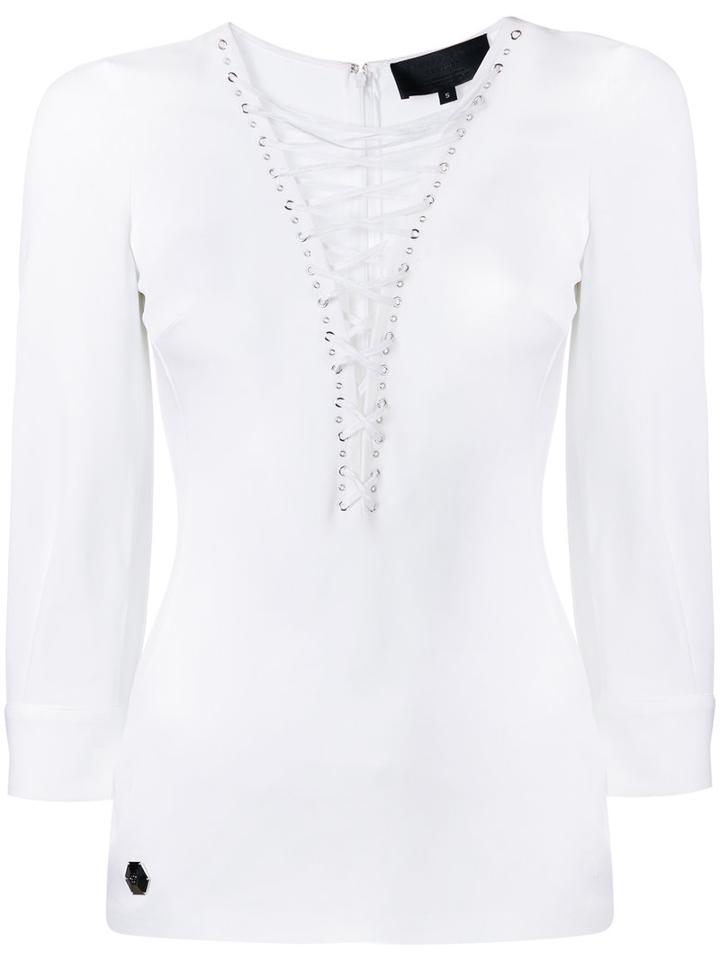 Philipp Plein - Bondage Top - Women - Cotton/spandex/elastane - M, White, Cotton/spandex/elastane