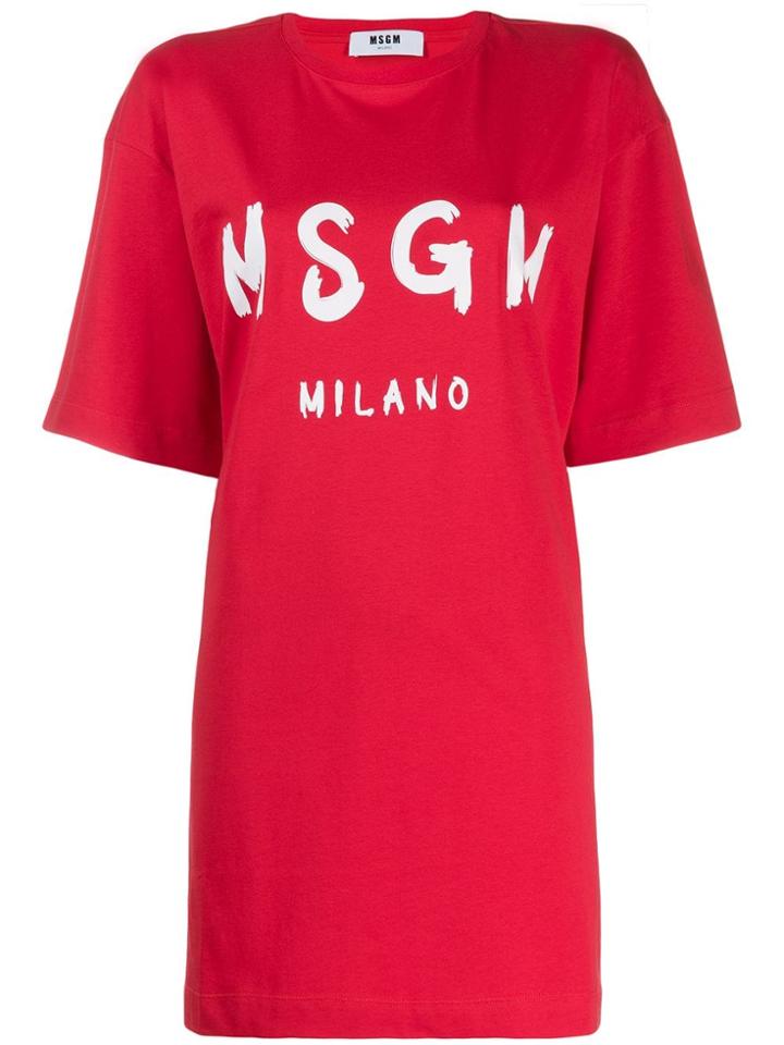 Msgm Logo Print Jersey Dress - Red