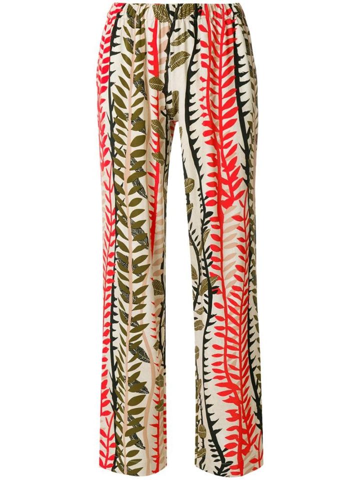 Alberta Ferretti Leaf Print Trousers - Neutrals