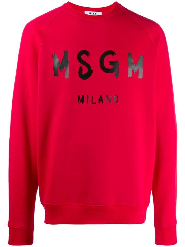 Msgm Brush Stroke Logo Sweatshirt - Red
