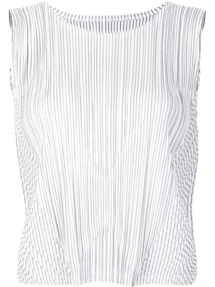 Pleats Please By Issey Miyake 'kasuri' Striped Tank Top, Women's, Size: 5, Grey, Cotton/polyester