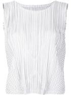 Pleats Please By Issey Miyake 'kasuri' Striped Tank Top, Women's, Size: 5, Grey, Cotton/polyester