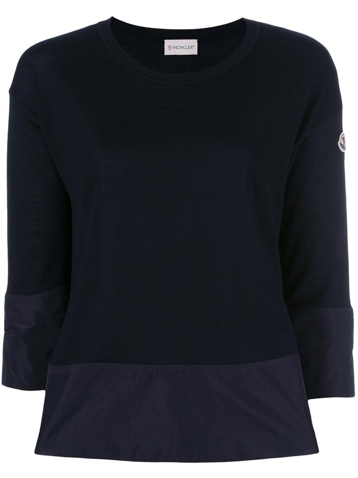 Moncler Contrast Trim Knitted Top, Women's, Size: Large, Blue, Polyester/virgin Wool