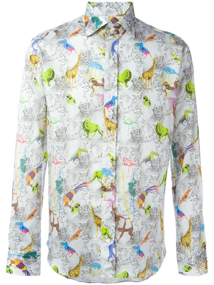 Etro Jungle Print Shirt, Men's, Size: 41, White, Cotton