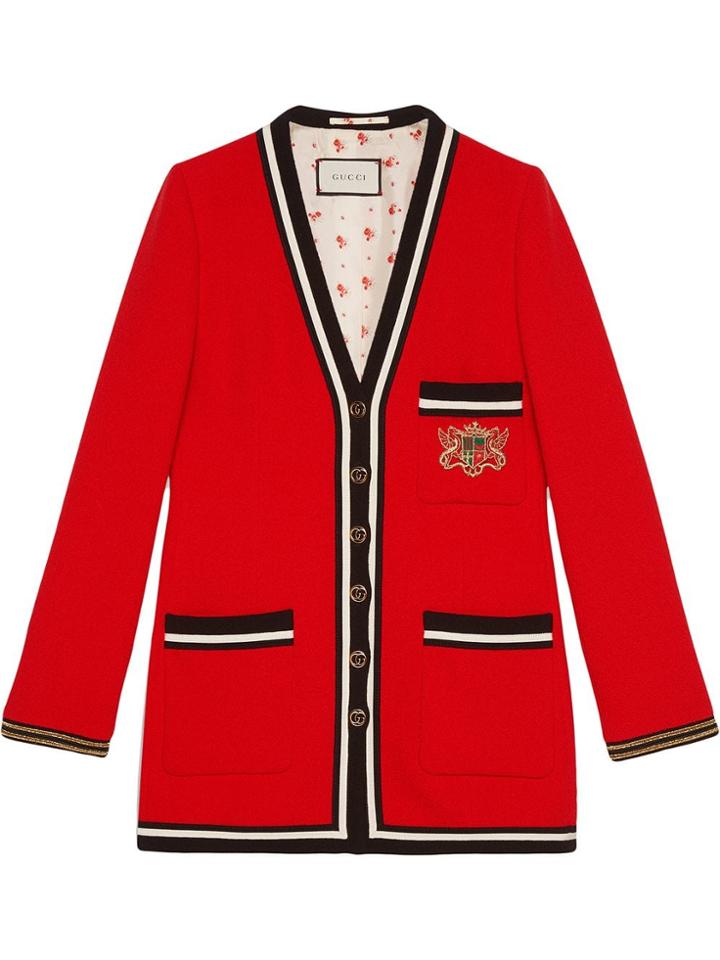Gucci Wool Sablé Jacket With Crest Appliqué - Red