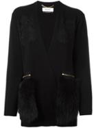 Muveil Embellished Cardigan, Women's, Size: 38, Black, Wool/racoon Fur/nylon/cotton