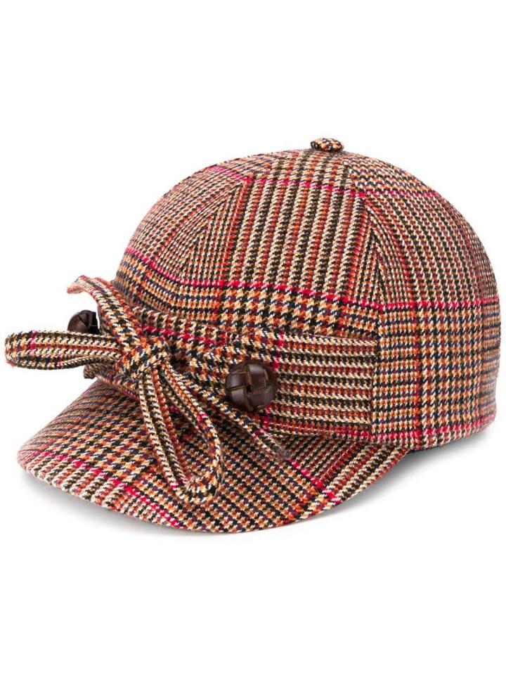 Miu Miu Check Fabric Bow Cap - Red