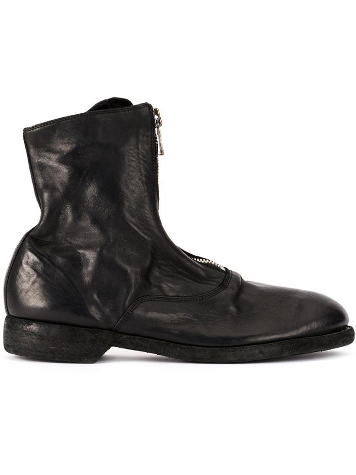 Guidi Soft Zip Front Ankle Boots - Black