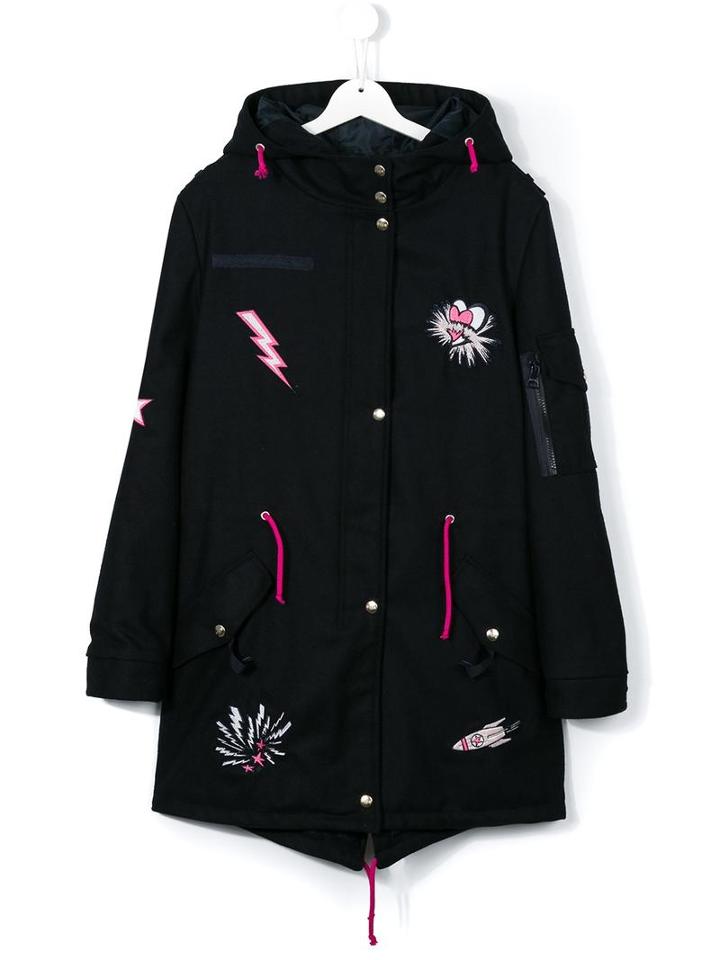 Msgm Kids Patch Hooded Coat, Girl's, Size: 14 Yrs, Blue