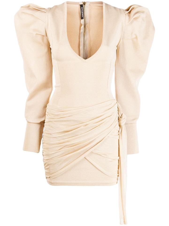 Balmain Exaggerated Shoulder Mini Dress - Neutrals