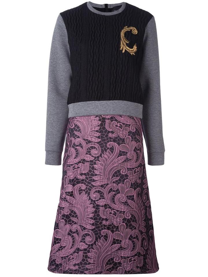 Christian Pellizzari Cable Knit Lace Dress, Women's, Size: 40, Purple, Cotton/spandex/elastane