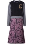 Christian Pellizzari Cable Knit Lace Dress, Women's, Size: 40, Purple, Cotton/spandex/elastane