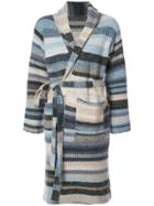 The Elder Statesman Striped Tie Waist Cardigan - Blue