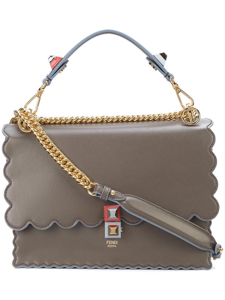 Fendi - Medium Kan I Scalloped Bag - Women - Leather - One Size, Grey, Leather