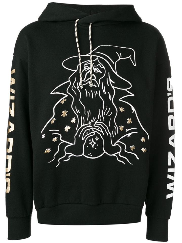 Aries Graphic Print Drawstring Hoodie - Black