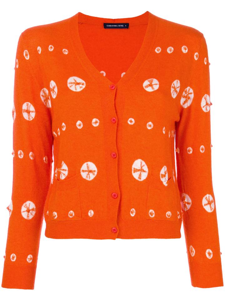 Samantha Sung Embroidered Double Pocket Cardigan - Yellow & Orange