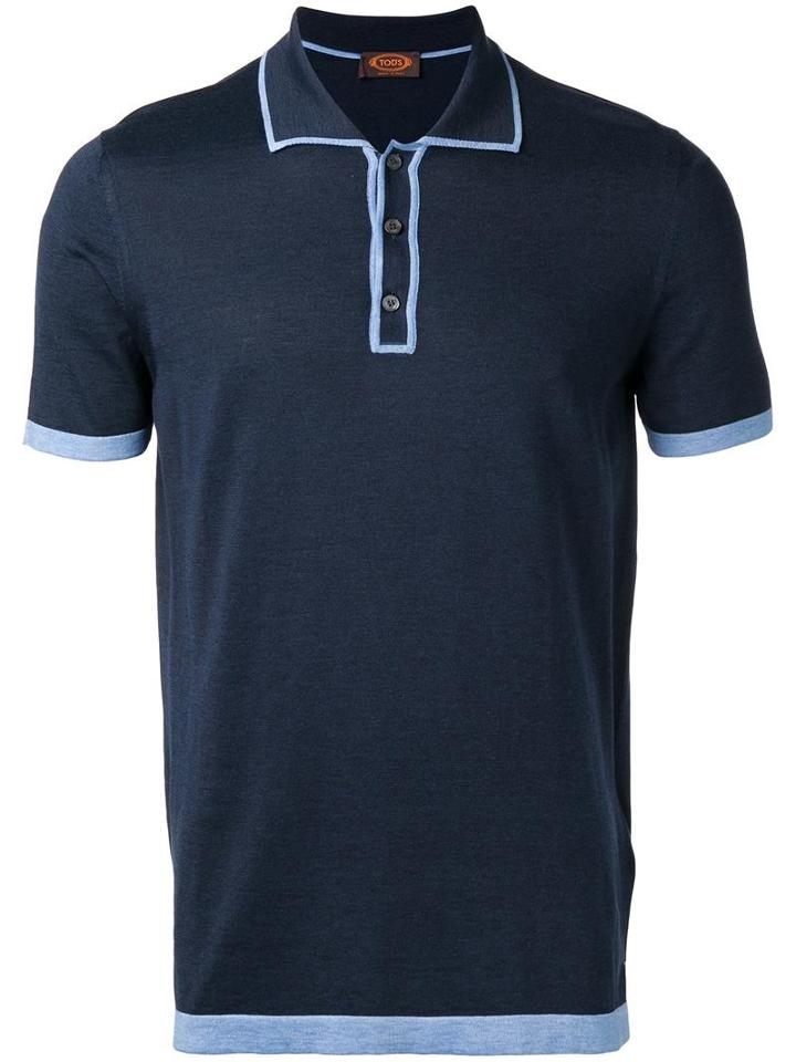 Tod's Contrast Trim Polo Shirt, Men's, Size: 48, Blue, Silk/cotton