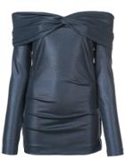 Nicole Miller Ruched Off Shoulder Top - Blue