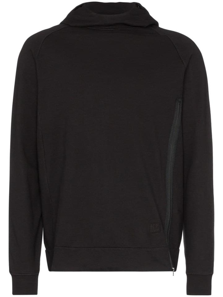 Cp Company Zip Detail Hooded Cotton Jumper - Black