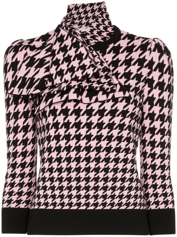 Alexander Mcqueen Houndstooth Intarsia Knitted Top - Black