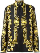 Versace Baroque Print Shirt, Men's, Size: 38, Black, Silk