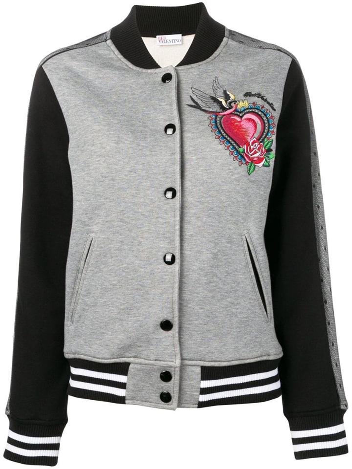 Red Valentino Embroidered Heart Motif Bomber Jacket - Grey