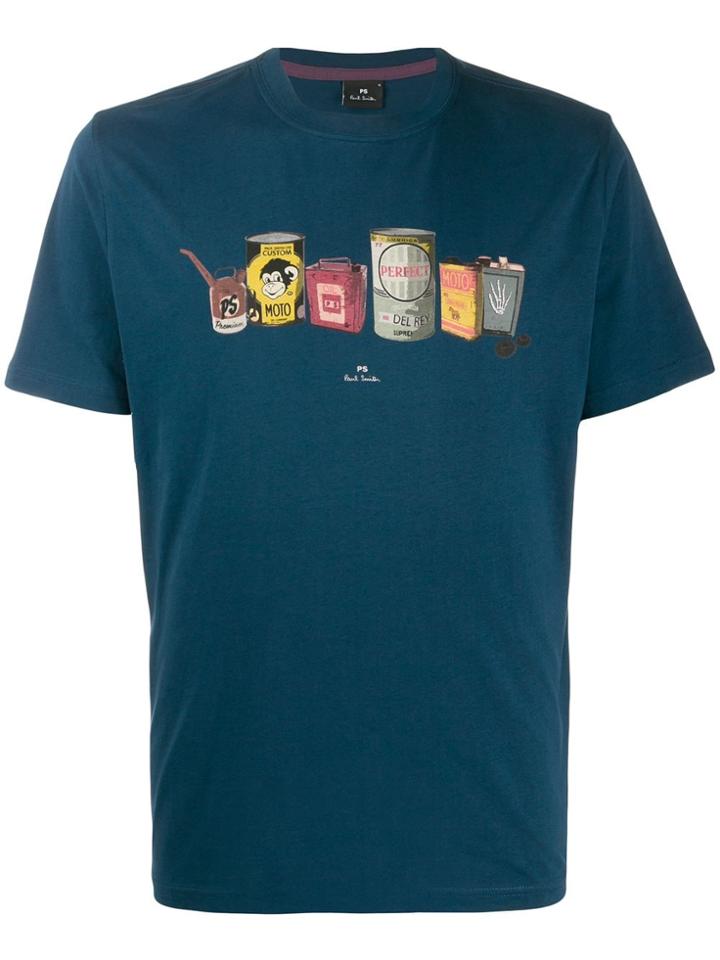 Ps Paul Smith Oil Cans Print T-shirt - Blue