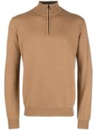 Corneliani Front-zip Fitted Sweater - Nude & Neutrals