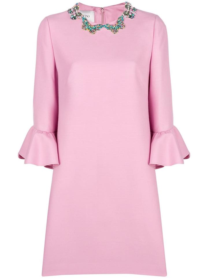 Valentino Butterfly Embellished Collar Shift Dress - Pink & Purple