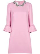 Valentino Butterfly Embellished Collar Shift Dress - Pink & Purple