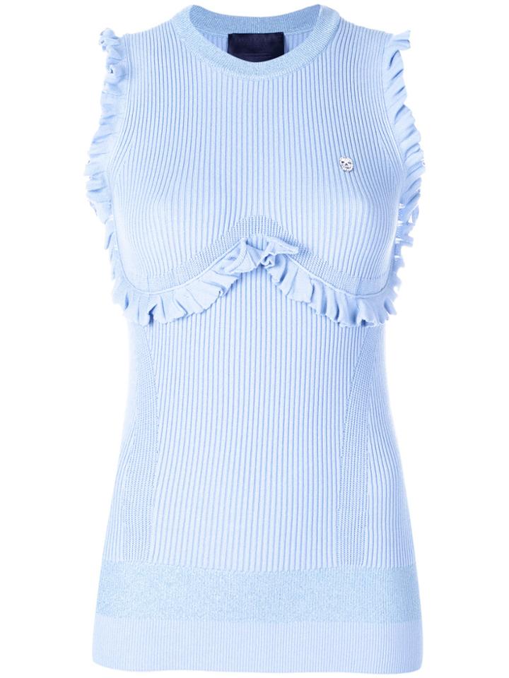 Philipp Plein Ruffle Trim Knitted Top - Blue