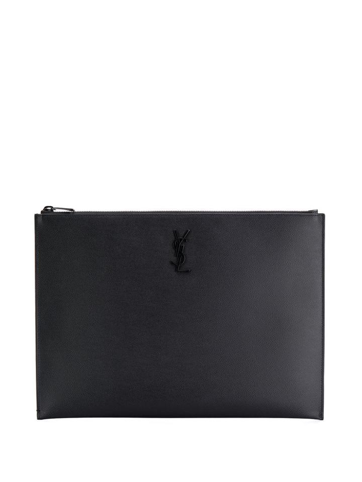 Saint Laurent Monogram Plaque Clutch - Black