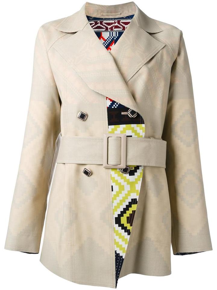 Issey Miyake Geometric Pattern Coat, Women's, Size: 3, Nude/neutrals, Polyester/wool/polyurethane