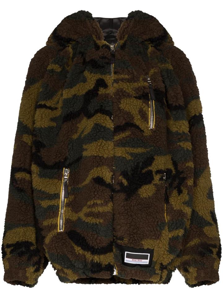 Miu Miu Fleece Hooded Camouflage Jacket - Multicolour