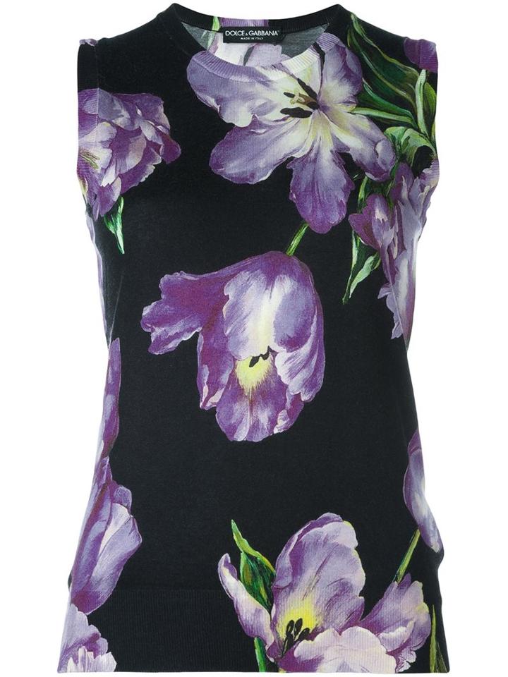 Dolce & Gabbana Tulip Print Tank Top, Women's, Size: 40, Black, Silk/cashmere