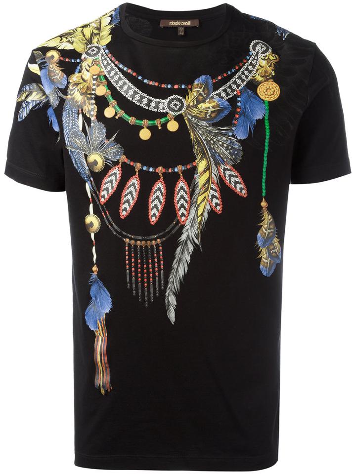 Roberto Cavalli Wing Printed T-shirt, Men's, Size: Large, Black, Cotton