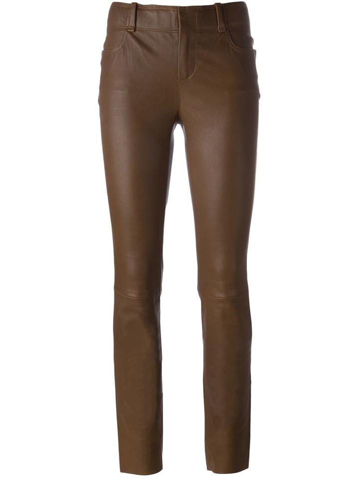 Stouls Skinny Leather Trousers, Women's, Size: Small, Brown, Calf Leather/cotton/spandex/elastane