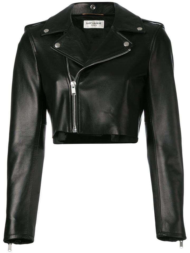 Saint Laurent Cropped Motorcycle Jacket - Black
