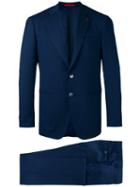 Isaia Formal Suit, Men's, Size: 52, Blue, Wool/spandex/elastane/cupro
