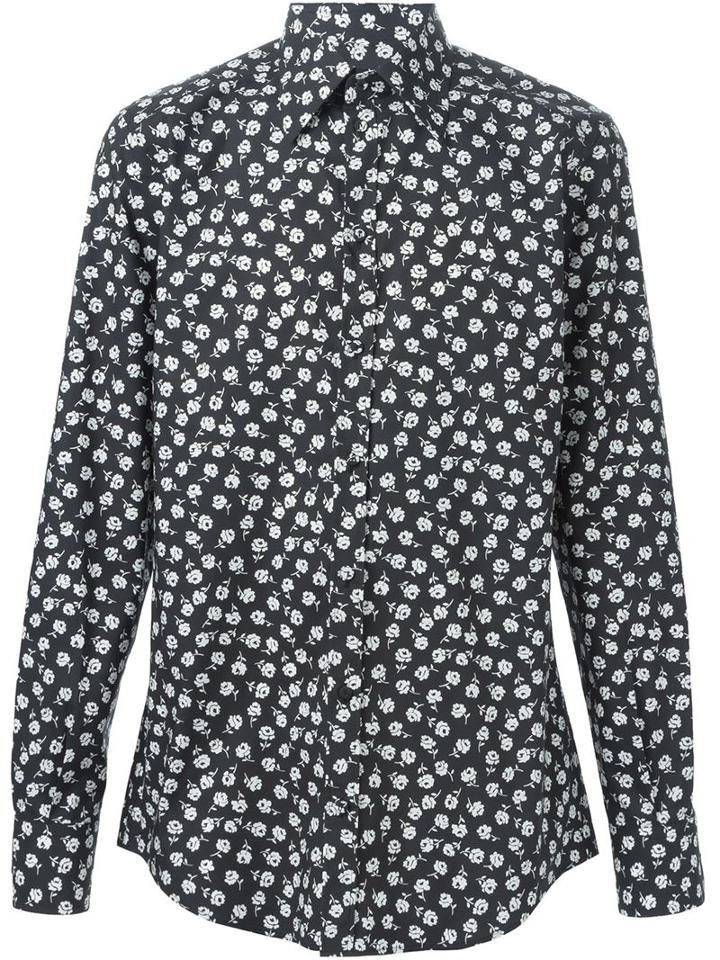 Dolce & Gabbana Floral Print Shirt, Men's, Size: 41, Black, Cotton