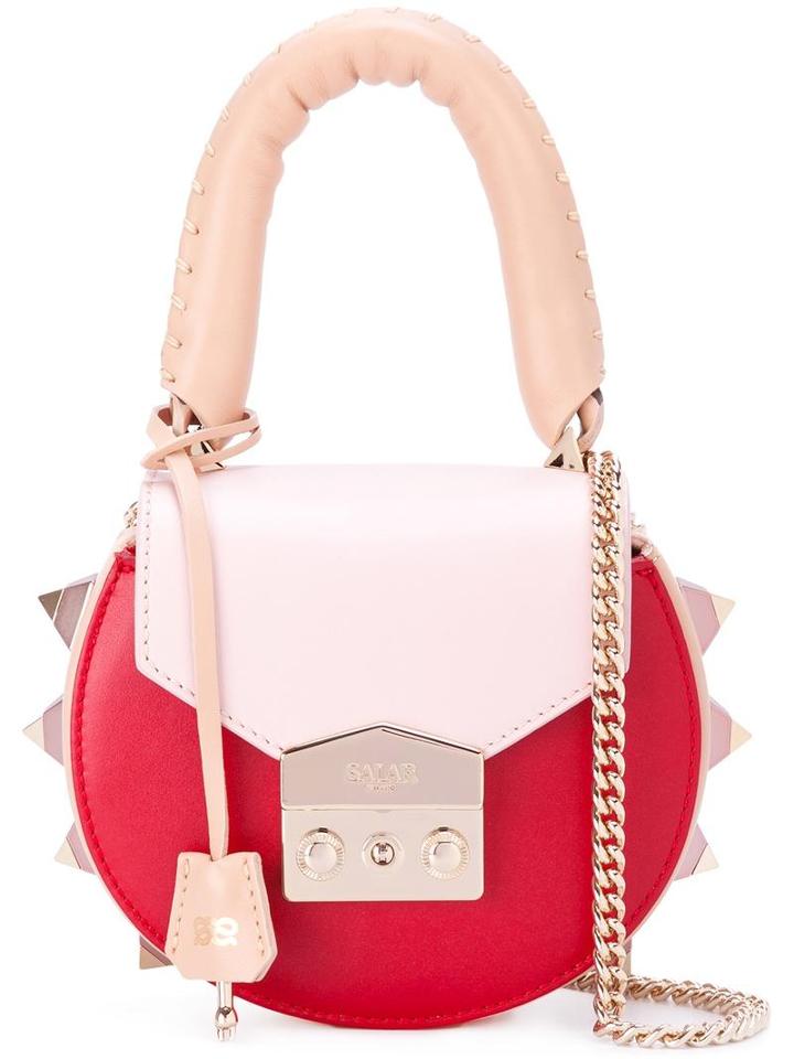 Salar Studded Shoulder Bag, Women's, Red, Calf Leather/calf Suede