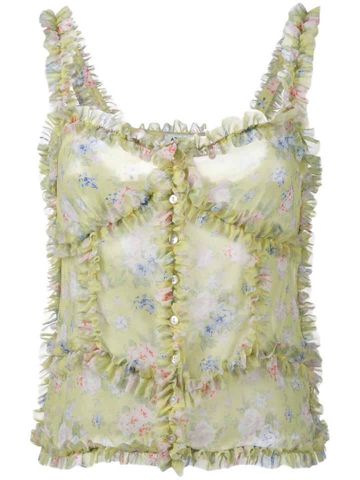 Attico Ana Ruffle Floral Print Top, Women's, Size: 1, Yellow/orange, Silk