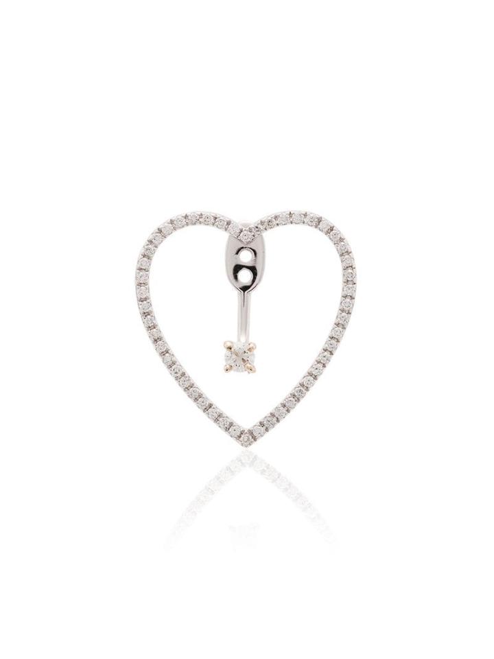 Yvonne Léon Silver Heart 18k White Gold Diamond Earring - Metallic