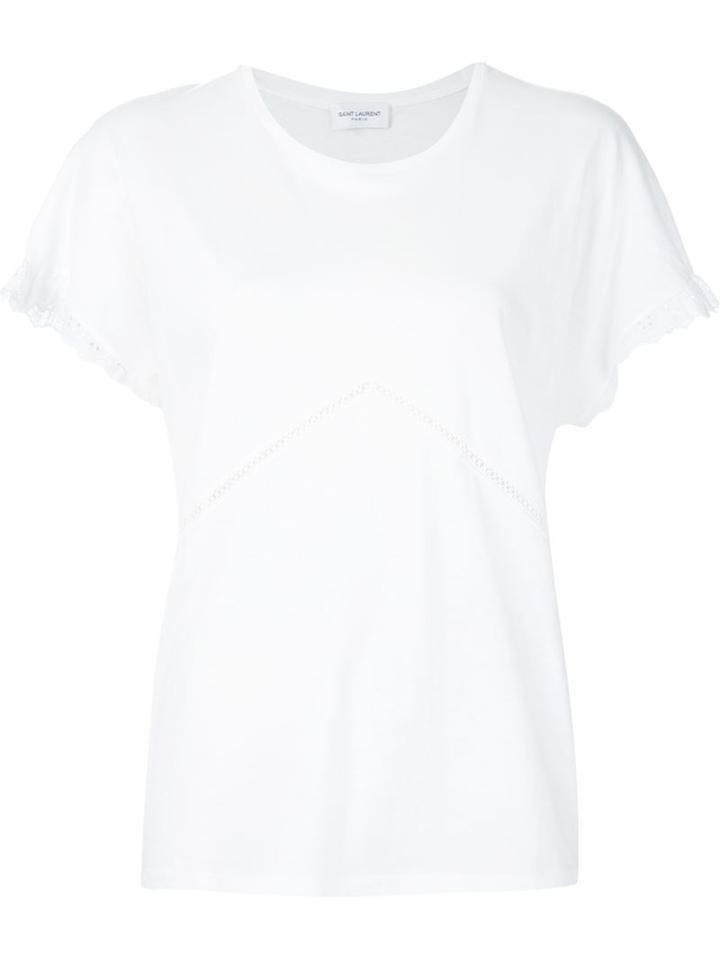 Saint Laurent Broderie Anglaise T-shirt, Women's, Size: L, White, Cotton