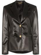 Versace Fitted Faux Leather Blazer Jacket - Black