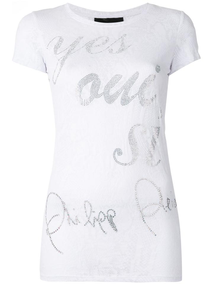Philipp Plein Embellished T-shirt, Women's, Size: Medium, White, Cotton/polyester