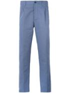 Mp Massimo Piombo - Classic Pleat Front Trousers - Men - Cotton/linen/flax - 48, Blue, Cotton/linen/flax