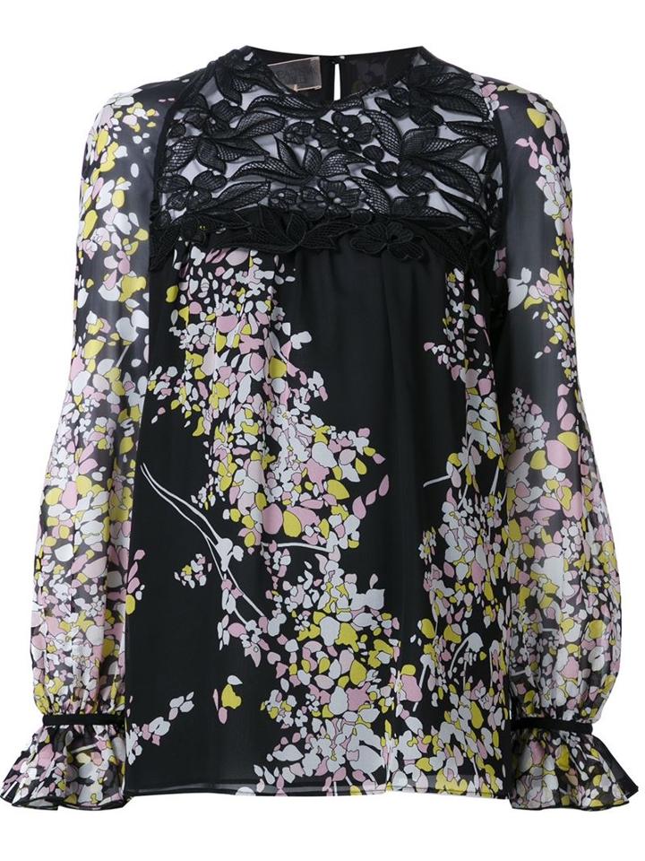 Giambattista Valli Lace Panel Floral Print Blouse